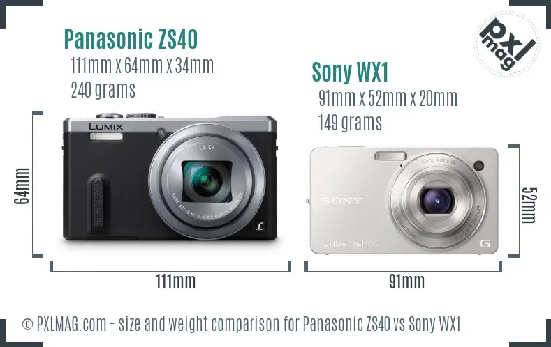 Panasonic ZS40 vs Sony WX1 size comparison