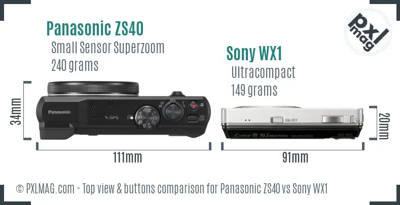 Panasonic ZS40 vs Sony WX1 top view buttons comparison