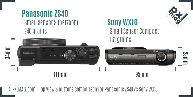 Panasonic ZS40 vs Sony WX10 top view buttons comparison Panasonic ZS40 vs Sony WX10 top view buttons comparison
