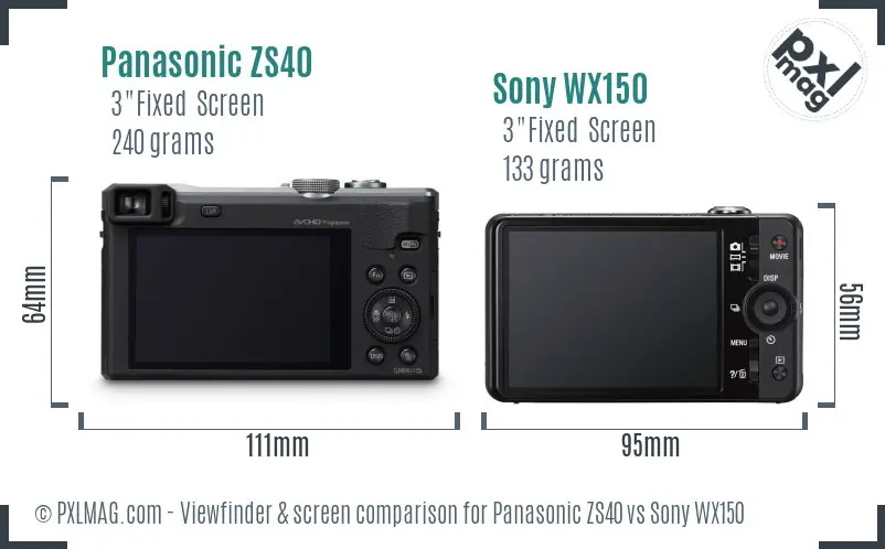 Panasonic ZS40 vs Sony WX150 Screen and Viewfinder comparison Panasonic ZS40 vs Sony WX150 Screen and Viewfinder comparison
