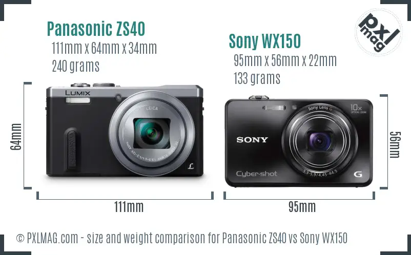 Panasonic ZS40 vs Sony WX150 size comparison Panasonic ZS40 vs Sony WX150 size comparison