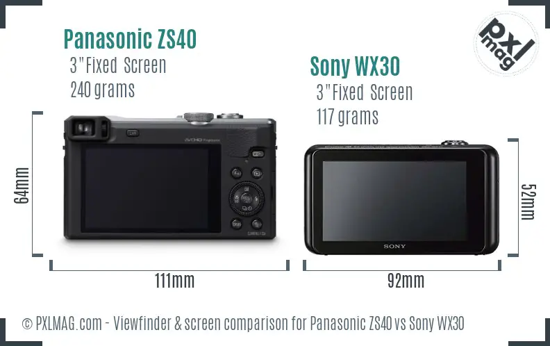 Panasonic ZS40 vs Sony WX30 Screen and Viewfinder comparison Panasonic ZS40 vs Sony WX30 Screen and Viewfinder comparison
