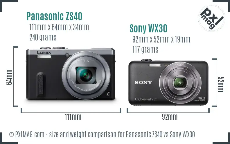 Panasonic ZS40 vs Sony WX30 size comparison Panasonic ZS40 vs Sony WX30 size comparison