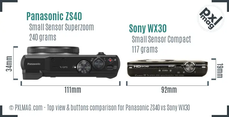 Panasonic ZS40 vs Sony WX30 top view buttons comparison Panasonic ZS40 vs Sony WX30 top view buttons comparison
