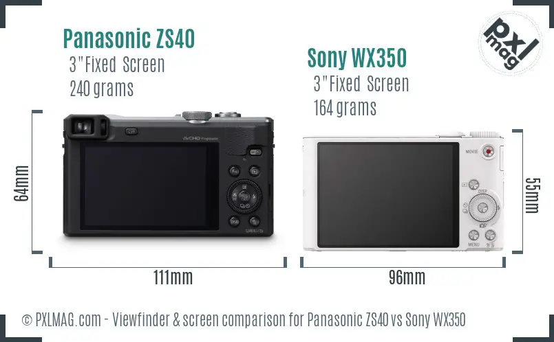 Panasonic ZS40 vs Sony WX350 Screen and Viewfinder comparison