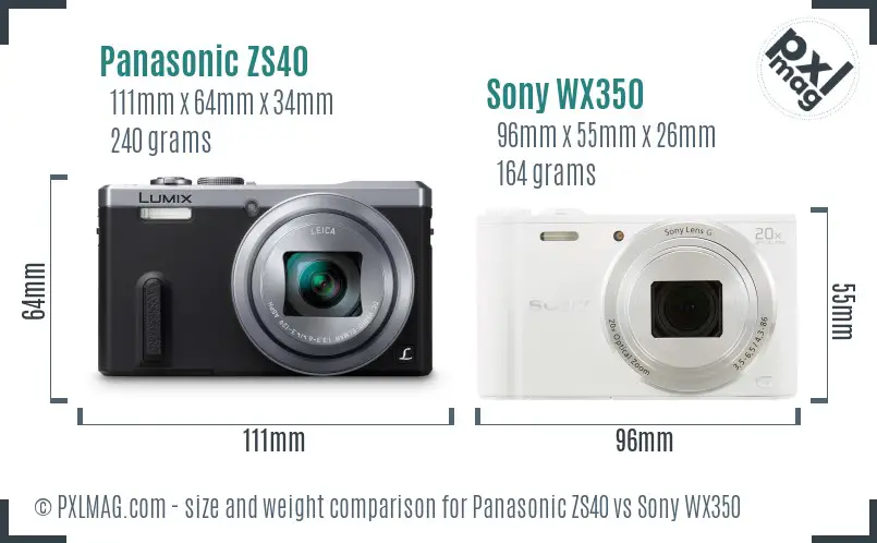 Panasonic ZS40 vs Sony WX350 size comparison