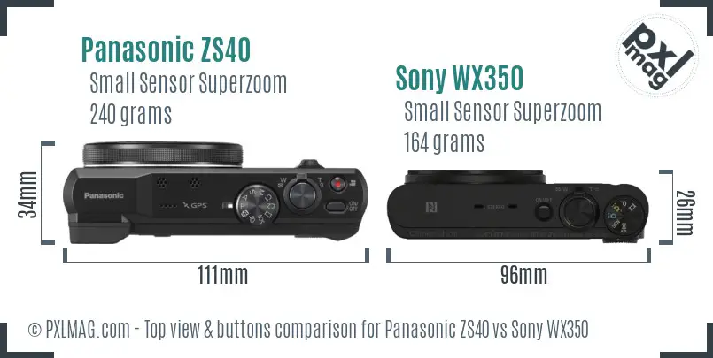 Panasonic ZS40 vs Sony WX350 top view buttons comparison