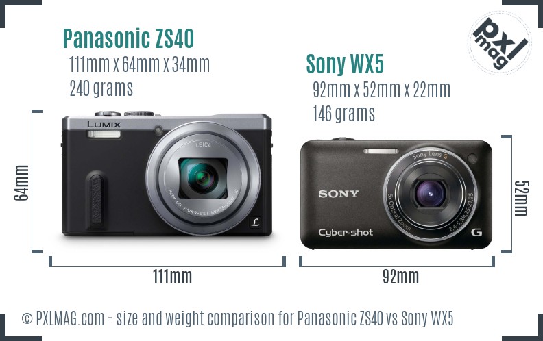 Panasonic ZS40 vs Sony WX5 size comparison