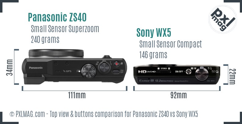 Panasonic ZS40 vs Sony WX5 top view buttons comparison