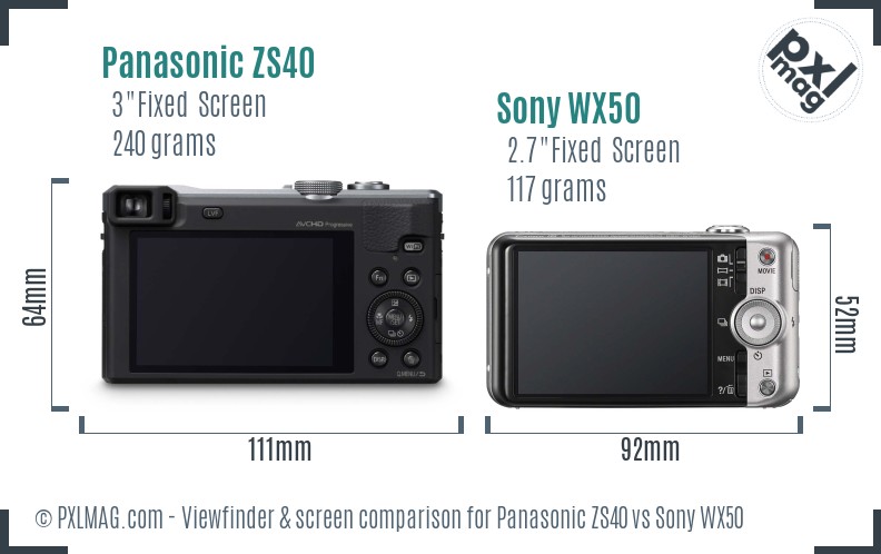 Panasonic ZS40 vs Sony WX50 Screen and Viewfinder comparison