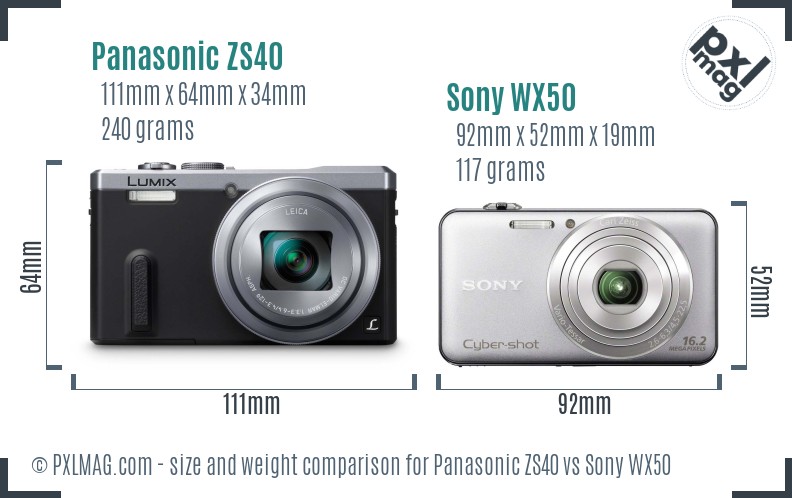 Panasonic ZS40 vs Sony WX50 size comparison Panasonic ZS40 vs Sony WX50 size comparison