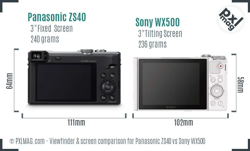 Panasonic ZS40 vs Sony WX500 Screen and Viewfinder comparison