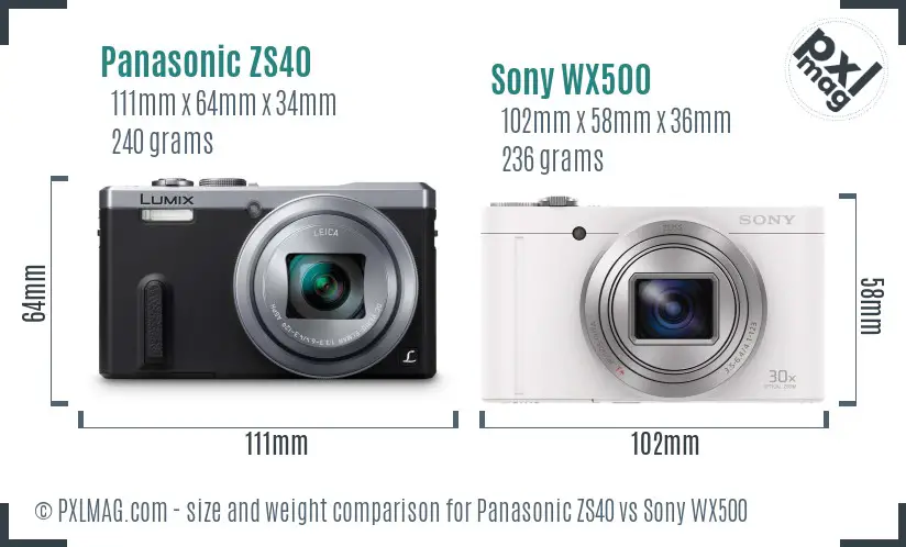 Panasonic ZS40 vs Sony WX500 size comparison