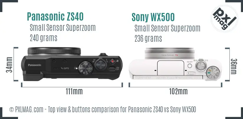 Panasonic ZS40 vs Sony WX500 top view buttons comparison