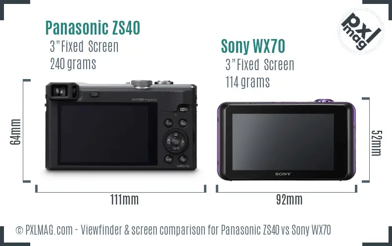 Panasonic ZS40 vs Sony WX70 Screen and Viewfinder comparison