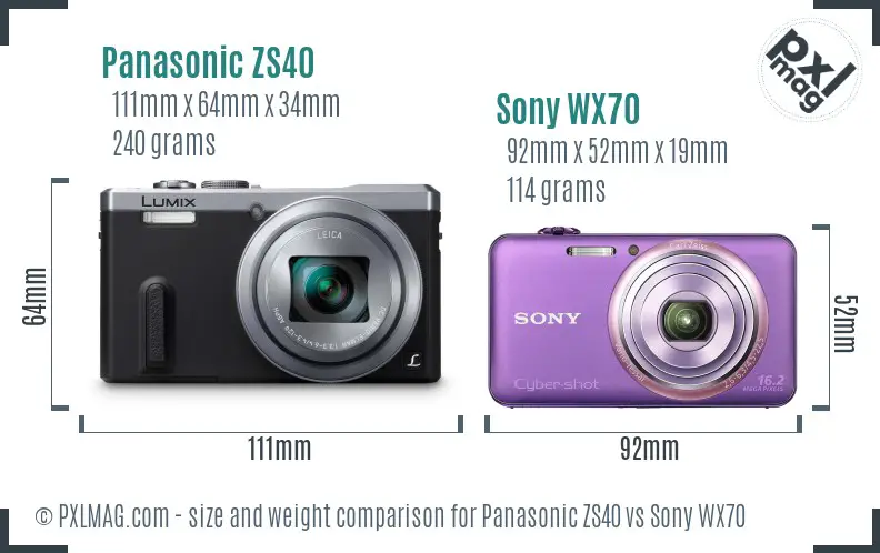 Panasonic ZS40 vs Sony WX70 size comparison
