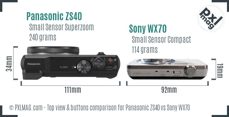 Panasonic ZS40 vs Sony WX70 top view buttons comparison