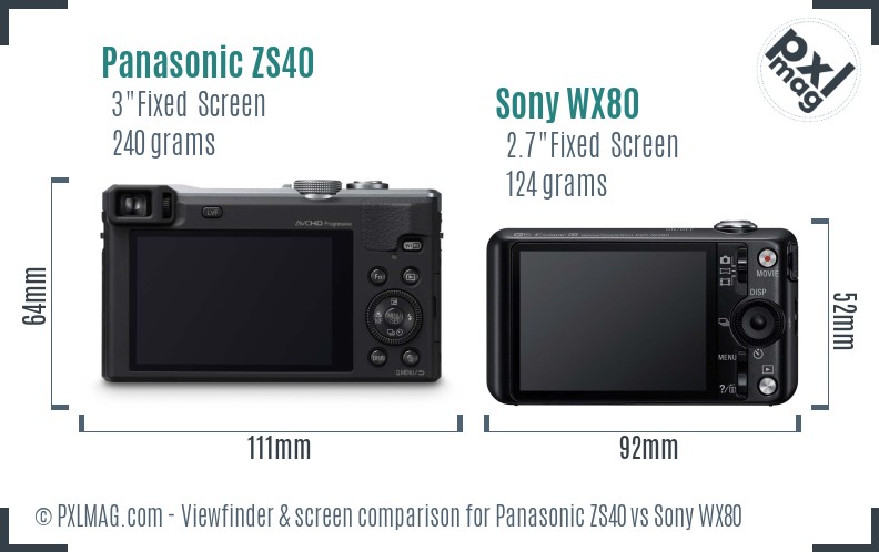 Panasonic ZS40 vs Sony WX80 Screen and Viewfinder comparison