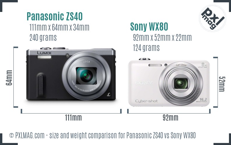 Panasonic ZS40 vs Sony WX80 size comparison