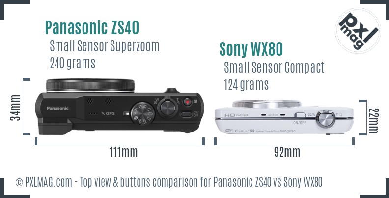 Panasonic ZS40 vs Sony WX80 top view buttons comparison