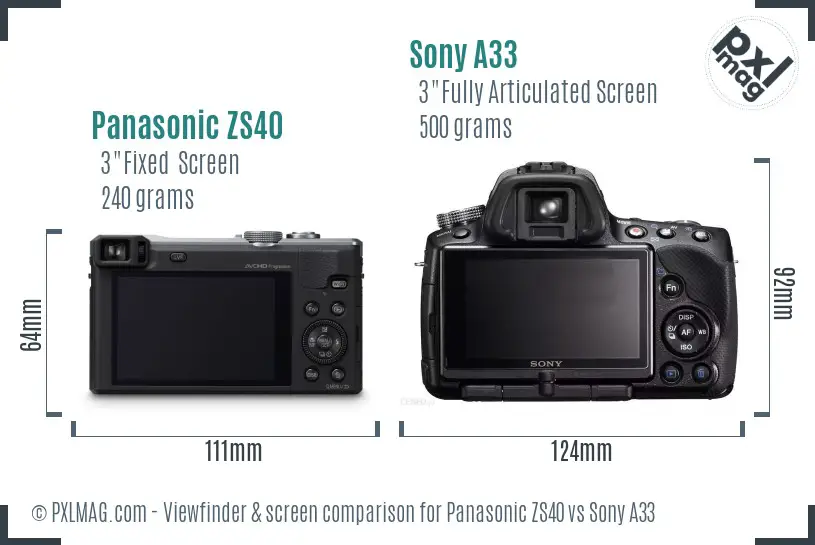 Panasonic ZS40 vs Sony A33 Screen and Viewfinder comparison Panasonic ZS40 vs Sony A33 Screen and Viewfinder comparison