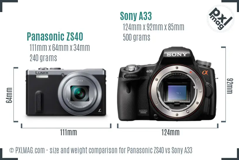 Panasonic ZS40 vs Sony A33 size comparison