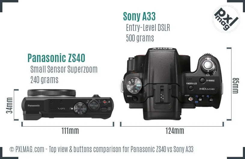 Panasonic ZS40 vs Sony A33 top view buttons comparison