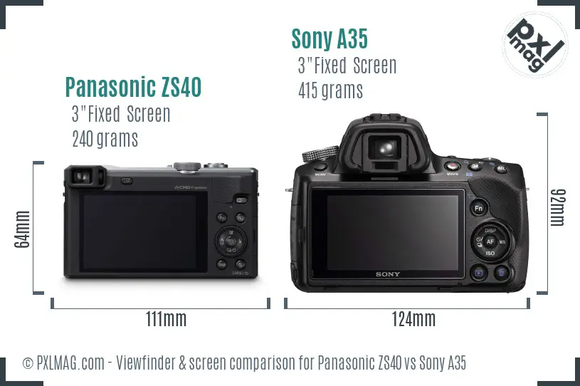 Panasonic ZS40 vs Sony A35 Screen and Viewfinder comparison Panasonic ZS40 vs Sony A35 Screen and Viewfinder comparison