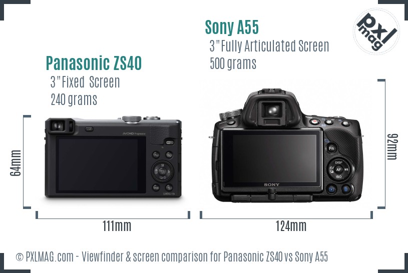 Panasonic ZS40 vs Sony A55 Screen and Viewfinder comparison
