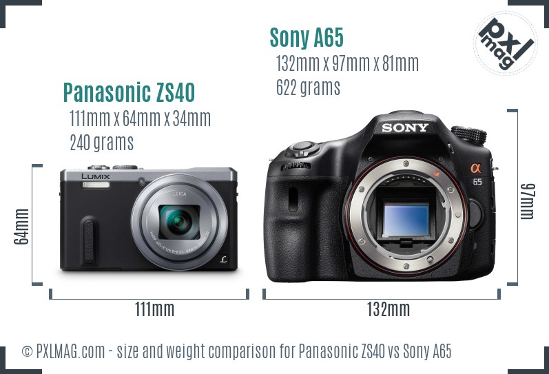 Panasonic ZS40 vs Sony A65 size comparison Panasonic ZS40 vs Sony A65 size comparison