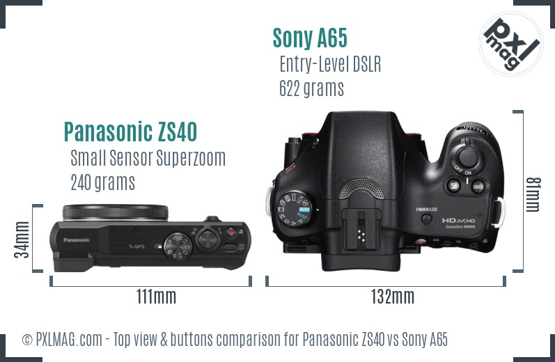Panasonic ZS40 vs Sony A65 top view buttons comparison