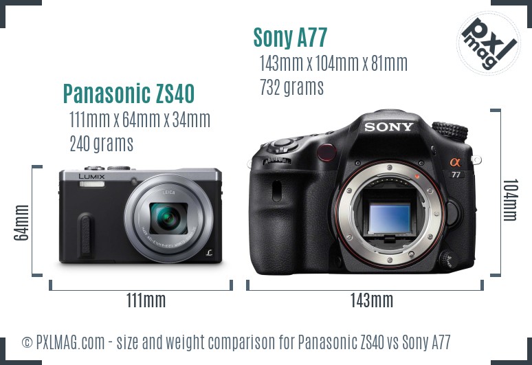 Panasonic ZS40 vs Sony A77 size comparison Panasonic ZS40 vs Sony A77 size comparison
