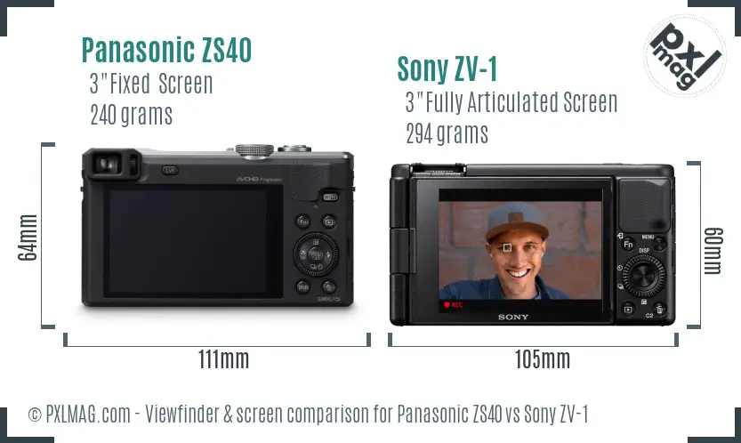 Panasonic ZS40 vs Sony ZV-1 Screen and Viewfinder comparison