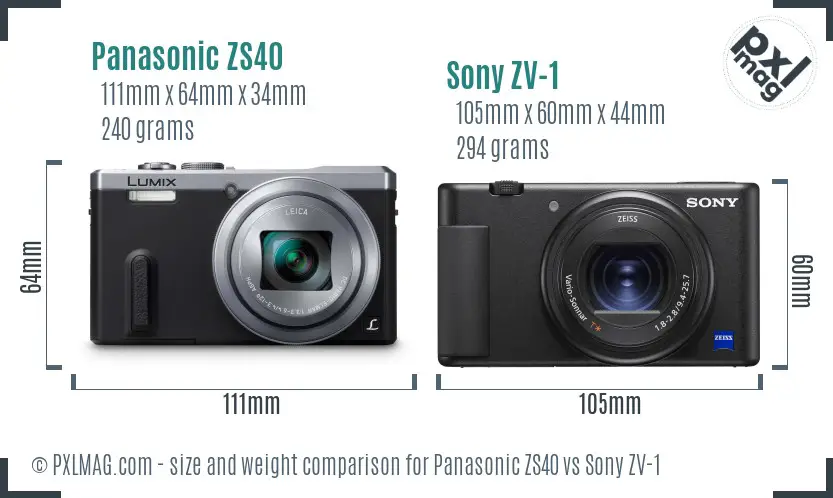 Panasonic ZS40 vs Sony ZV-1 size comparison