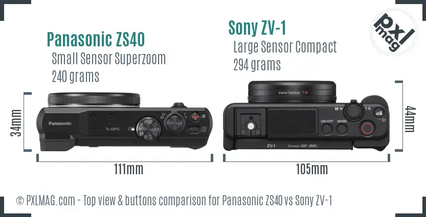 Panasonic ZS40 vs Sony ZV-1 top view buttons comparison