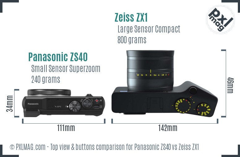Panasonic ZS40 vs Zeiss ZX1 top view buttons comparison