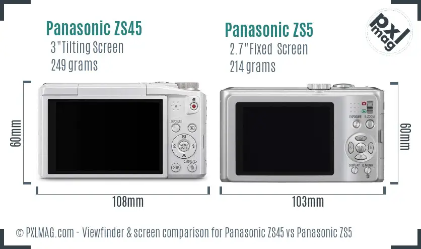 Panasonic ZS45 vs Panasonic ZS5 Screen and Viewfinder comparison