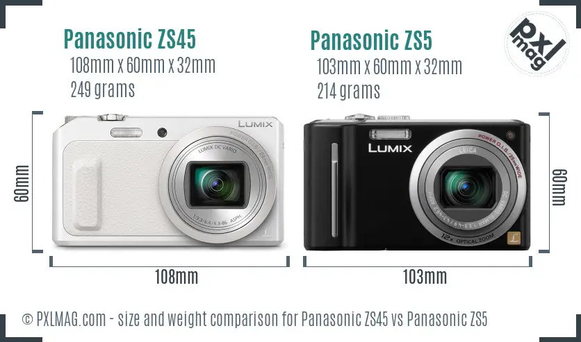 Panasonic ZS45 vs Panasonic ZS5 size comparison
