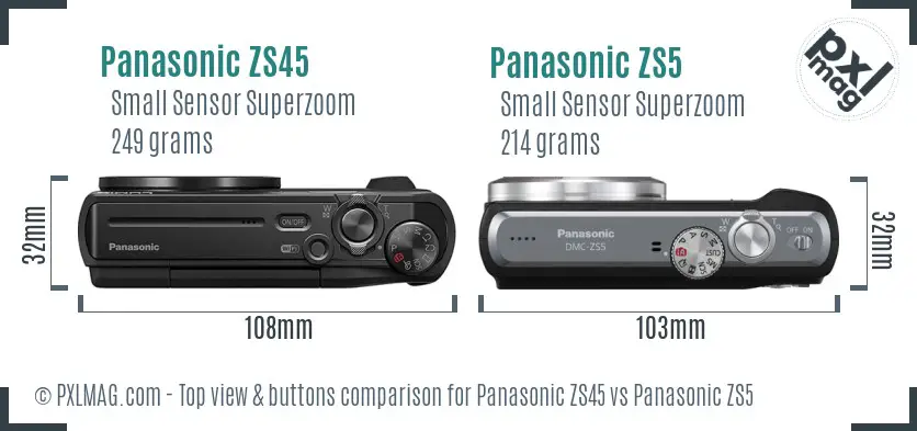Panasonic ZS45 vs Panasonic ZS5 top view buttons comparison