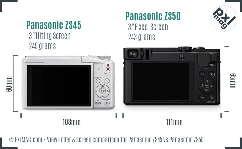 Panasonic ZS45 vs Panasonic ZS50 Screen and Viewfinder comparison