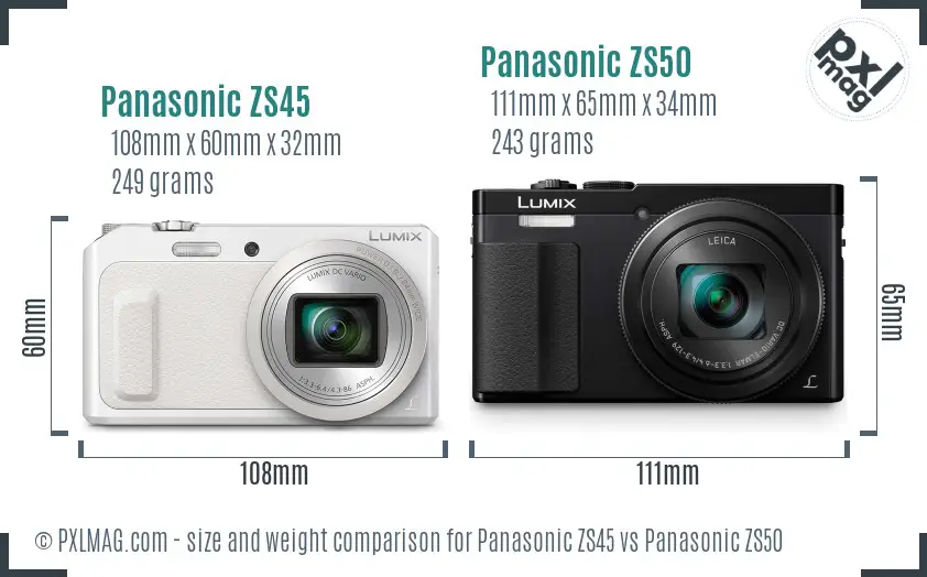 Panasonic ZS45 vs Panasonic ZS50 size comparison