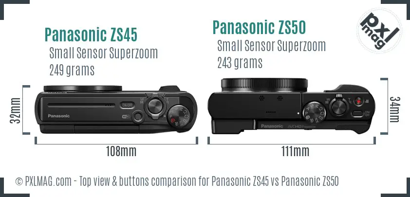 Panasonic ZS45 vs Panasonic ZS50 top view buttons comparison