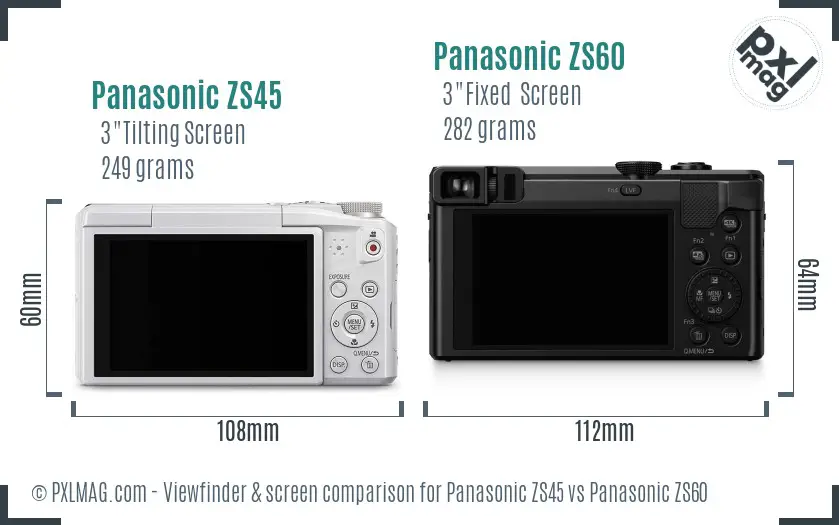 Panasonic ZS45 vs Panasonic ZS60 Screen and Viewfinder comparison