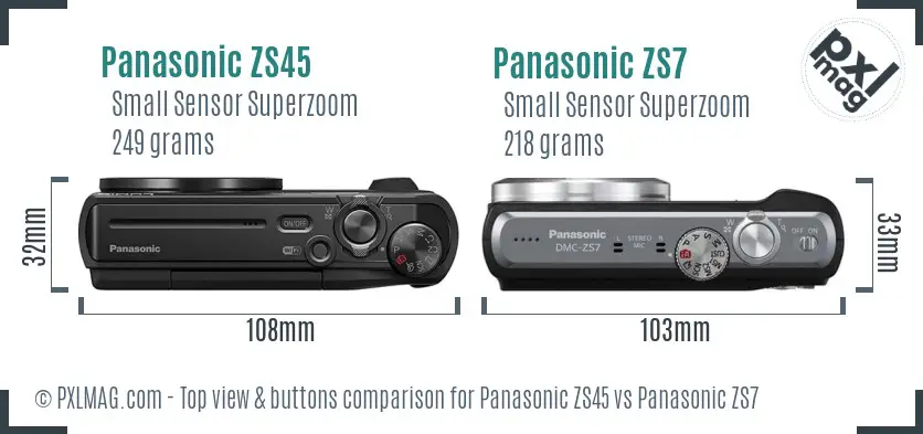 Panasonic ZS45 vs Panasonic ZS7 top view buttons comparison