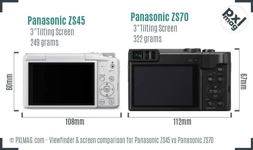Panasonic ZS45 vs Panasonic ZS70 Screen and Viewfinder comparison