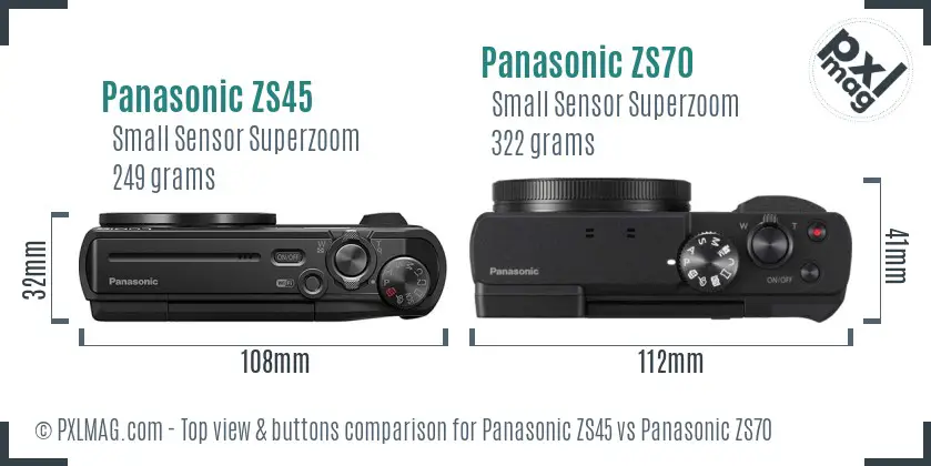 Panasonic ZS45 vs Panasonic ZS70 top view buttons comparison