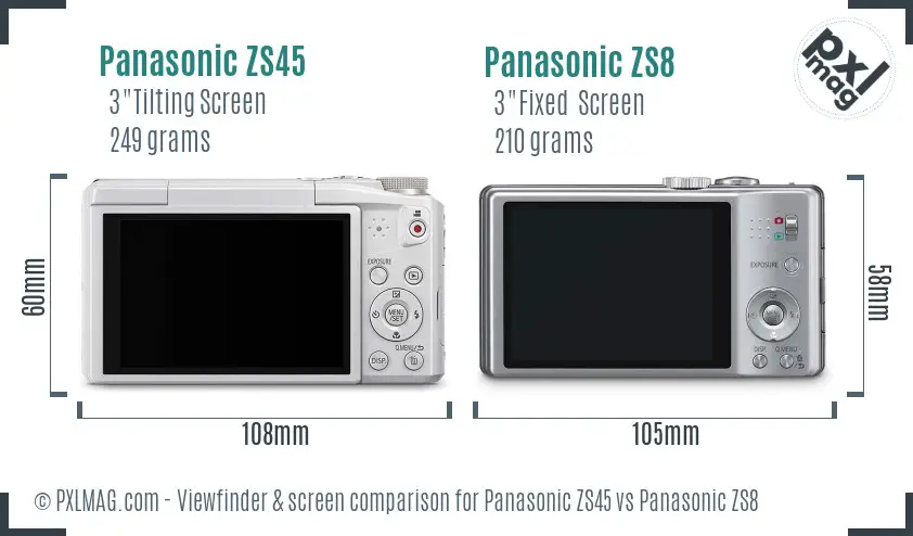 Panasonic ZS45 vs Panasonic ZS8 Screen and Viewfinder comparison