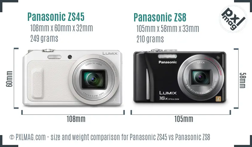 Panasonic ZS45 vs Panasonic ZS8 size comparison
