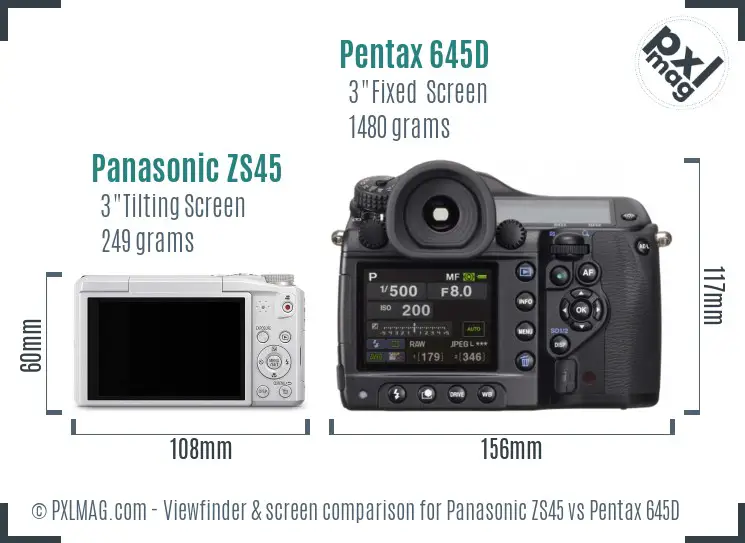 Panasonic ZS45 vs Pentax 645D Screen and Viewfinder comparison