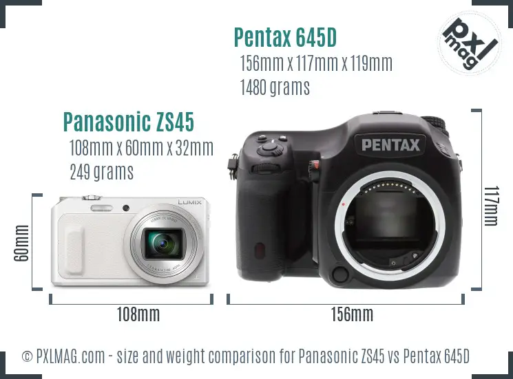 Panasonic ZS45 vs Pentax 645D size comparison